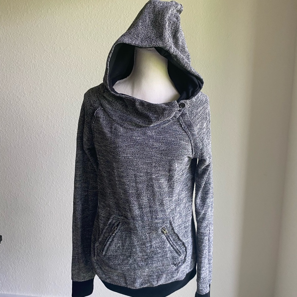 Roxy Grey Hoodie Size Medium Scuba Button Neck Zip Pockets